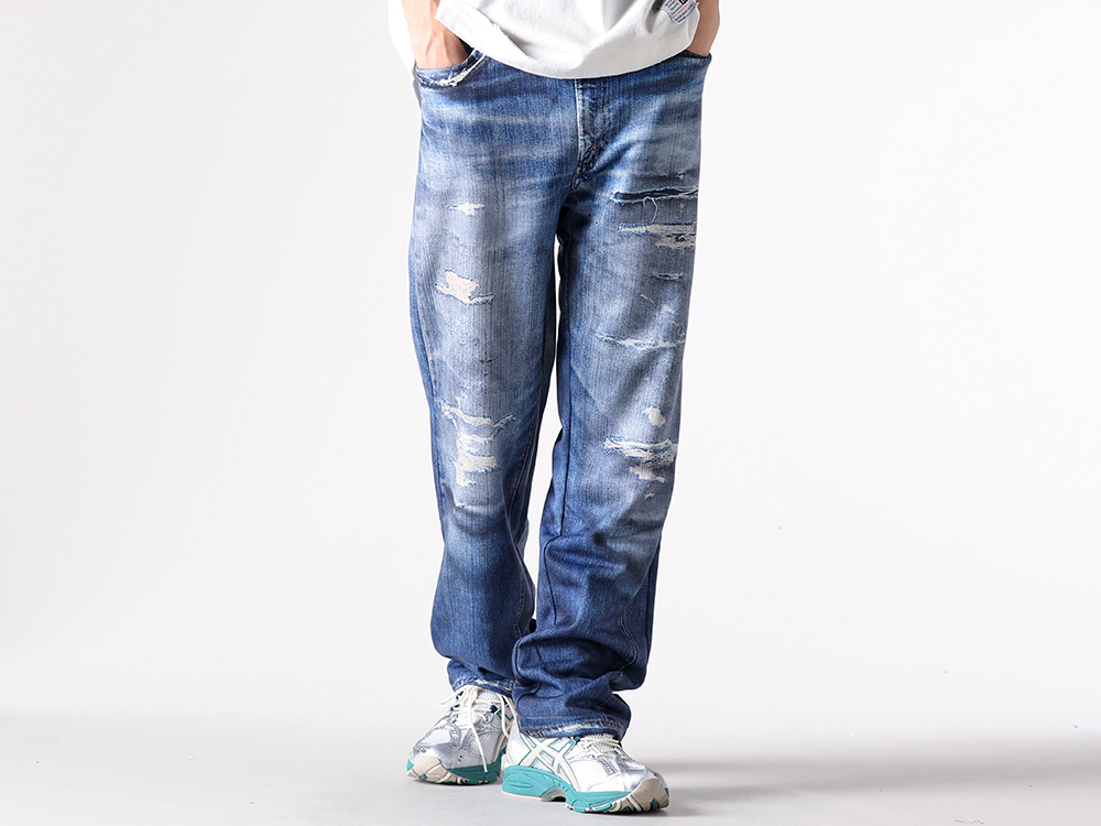 MIHARA YASUHIRO - 25AW - TALKING ABOUT THE ABSTRACTION Pants with Eye-Catching Transfer Print - 2526AW-PT-001 Denim Print Straight Pt - 1203A543 GEL-NIMBUS 10.1 - 1203A543.102 2-001