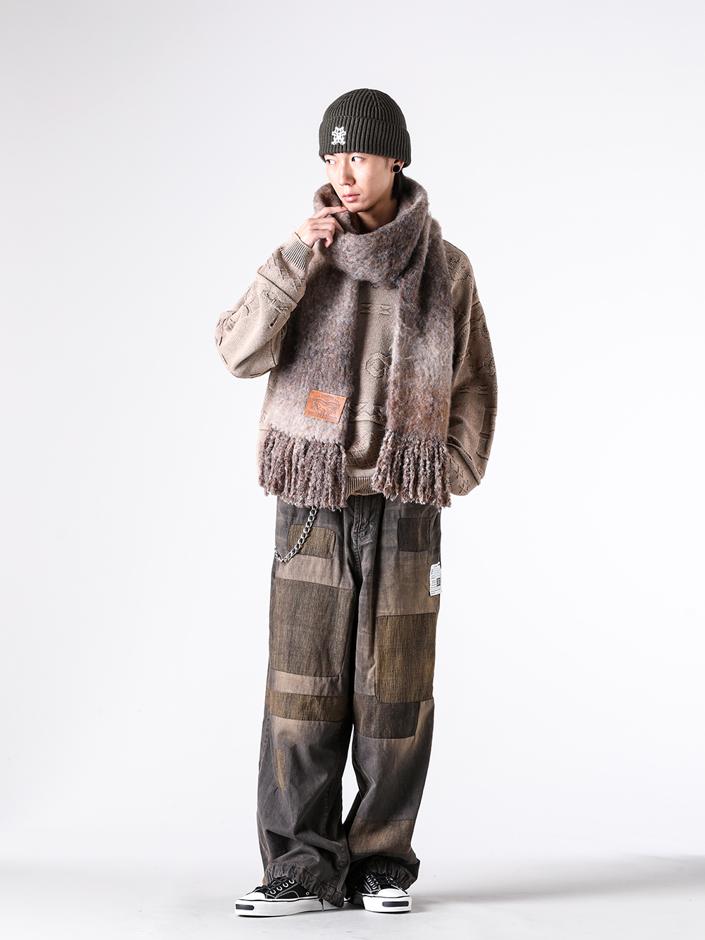 KAMIYA 25-26AW トライバルニット パッチワークパンツスタイル