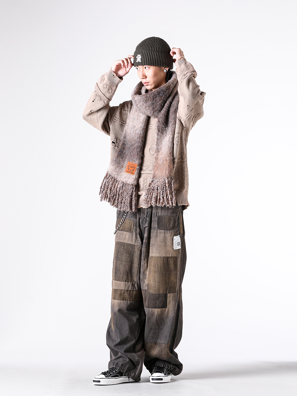 KAMIYA 25-26AW トライバルニット パッチワークパンツスタイル