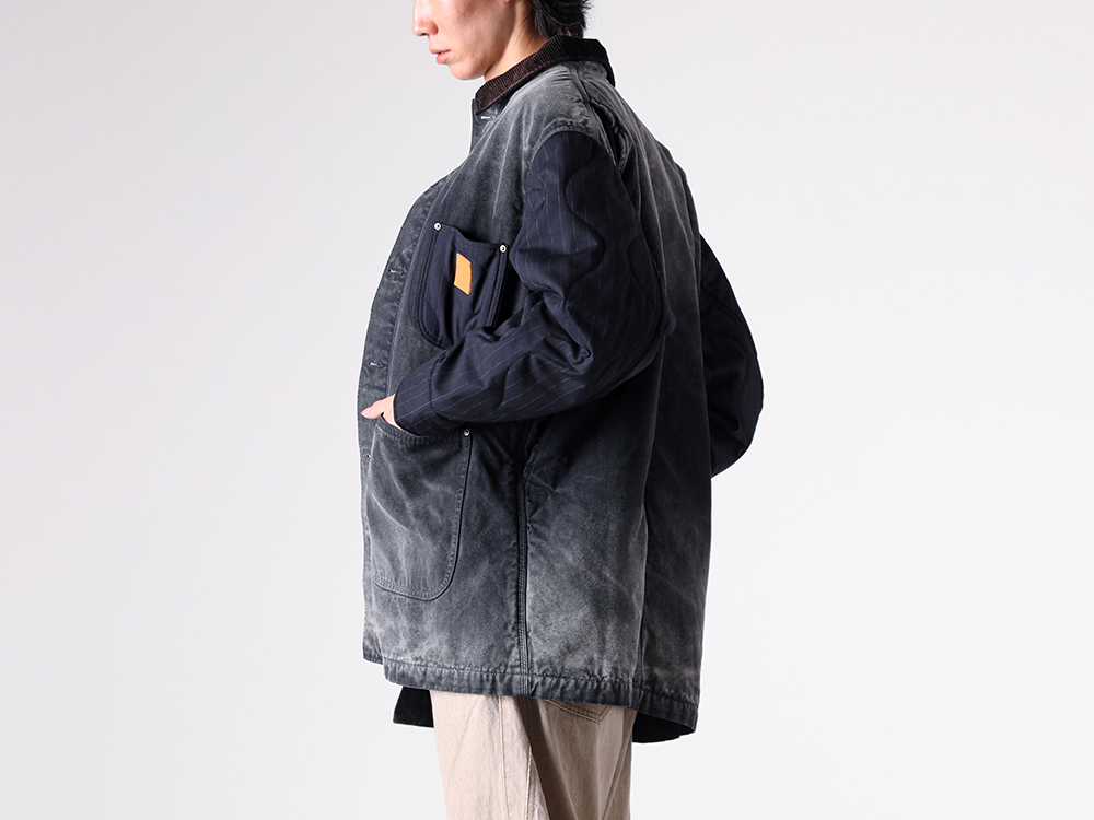KHOKI(コッキ) - 25-26AW - 異素材を組み合わせたヴィンテージワークコート - Vintage-effect work coat (25fw-co-01) - Printed T-shirt (25fw-t-08) 1-003