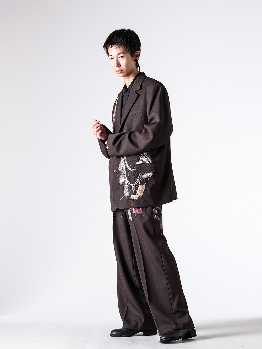 doublet - 25AW - Heading 3 - 25AW16JK74 Embroidered Chain Tailored Jacket - FM25SS301WC Carton Shirt - 25AW16PT320 Embroidered Chain Tailored Trousers - 788X Back Zip Boots Double Sole Wide Model 3-002