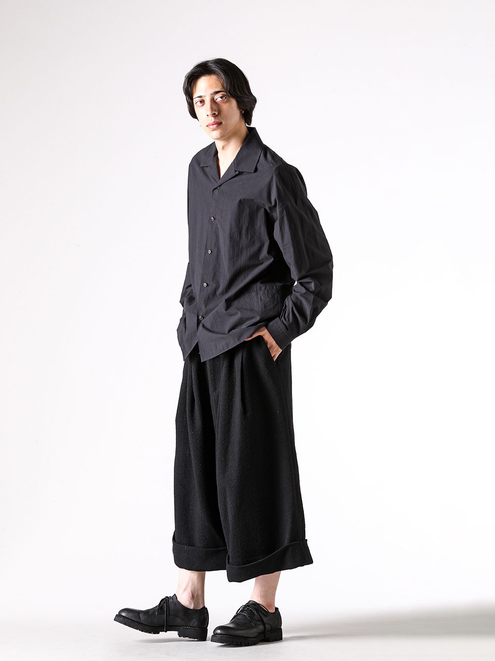ISŌ - 25-26AW  - Pants - Wool Tweed Wide Cropped Pants （Black） - ISO-021-TRS 2-009