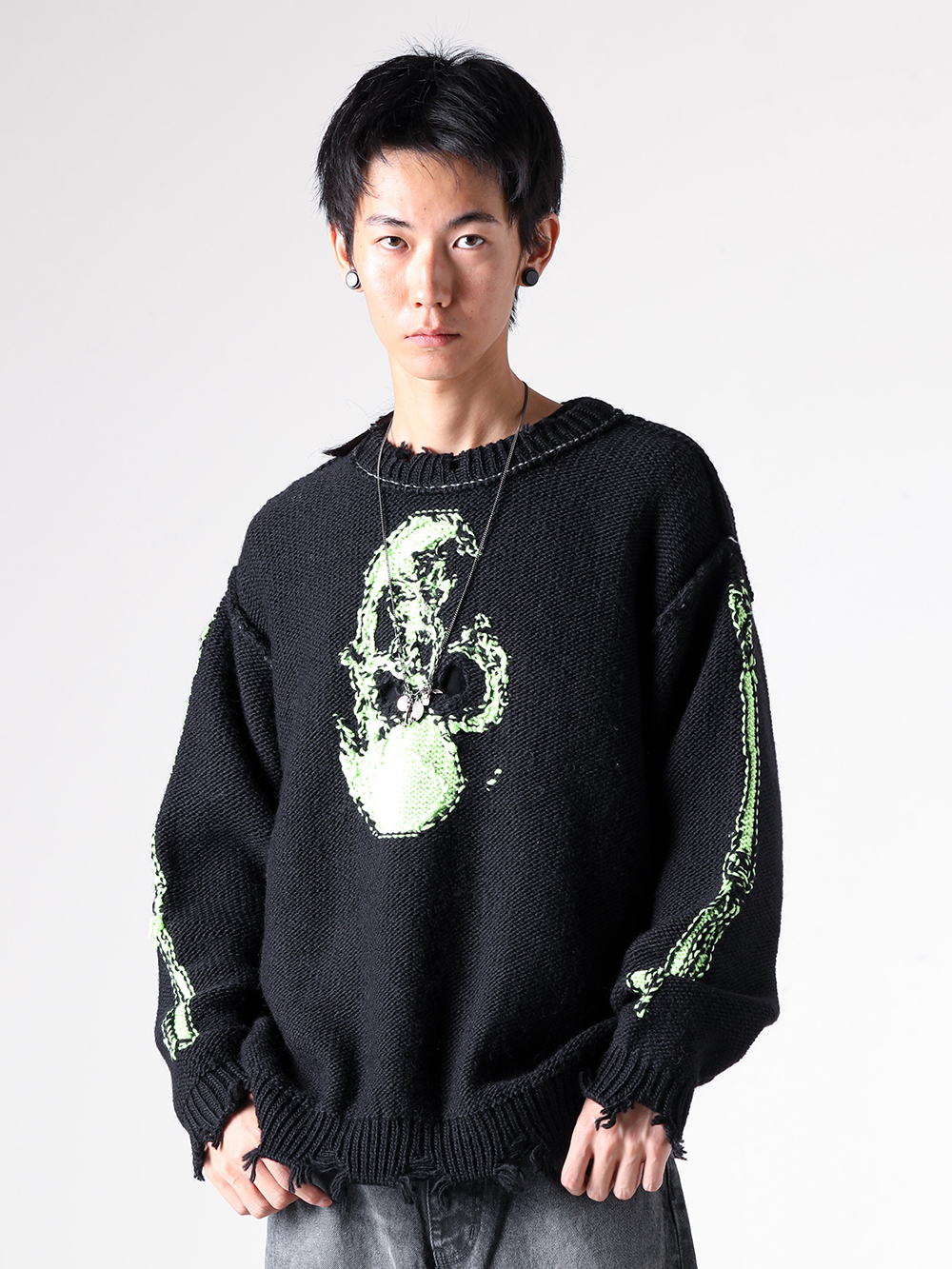 doublet - 25AW  - Tops - 25AW66KN199 Glow-In-The-Dark Skull Knit Pullover 2-007