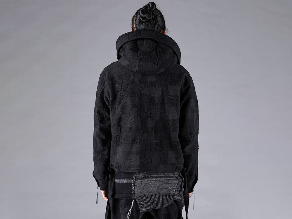 D.HYGEN - 25-26AW - Jacket - Classed Patchwork Jacquard Hood Attached Jacket （Black） - ST104-0625A 1-005