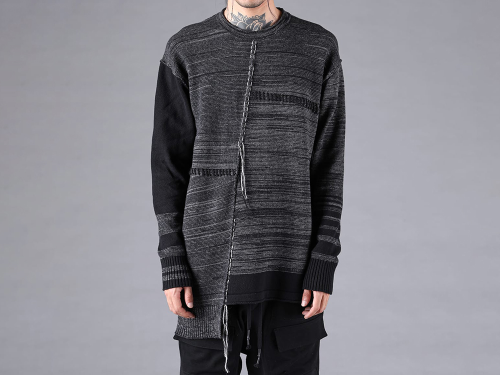 D.HYGEN - 25-26AW  - Knit・Shirt - Cotton Cashmere Unbalanced Striped Knit Pullover （Charcoal） - ST103-0325A 2-003