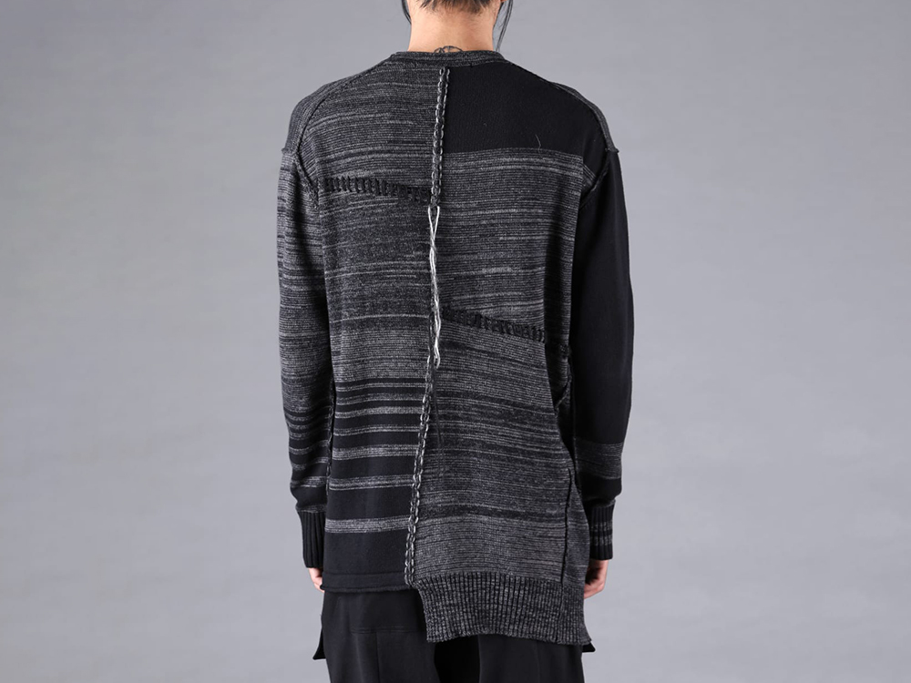 D.HYGEN - 25-26AW  - Knit・Shirt - Cotton Cashmere Unbalanced Striped Knit Pullover （Charcoal） - ST103-0325A 2-004