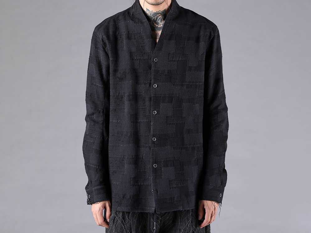 D.HYGEN - 25-26AW  - Knit・Shirt - Crust Patchwork Jacquard Shawl Collar Shirt （BLACK） - ST102-0425A 2-005