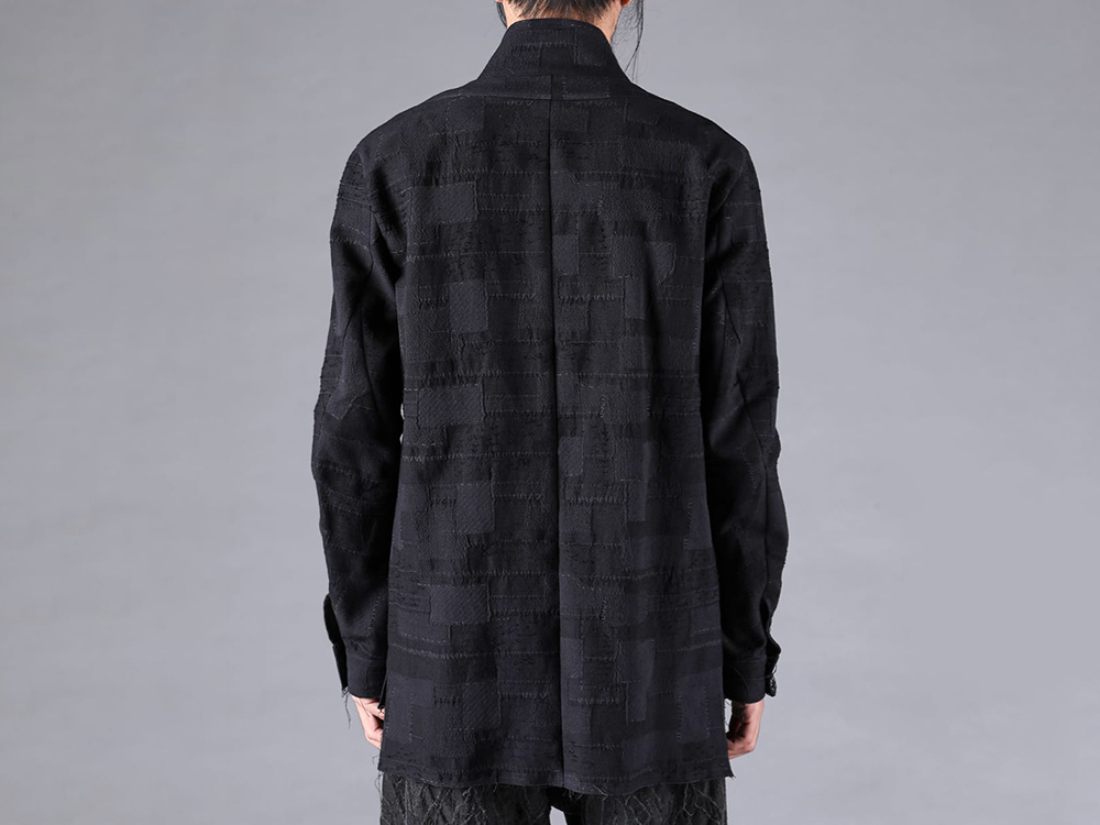 D.HYGEN - 25-26AW  - Knit・Shirt - Crust Patchwork Jacquard Shawl Collar Shirt （BLACK） - ST102-0425A 2-006