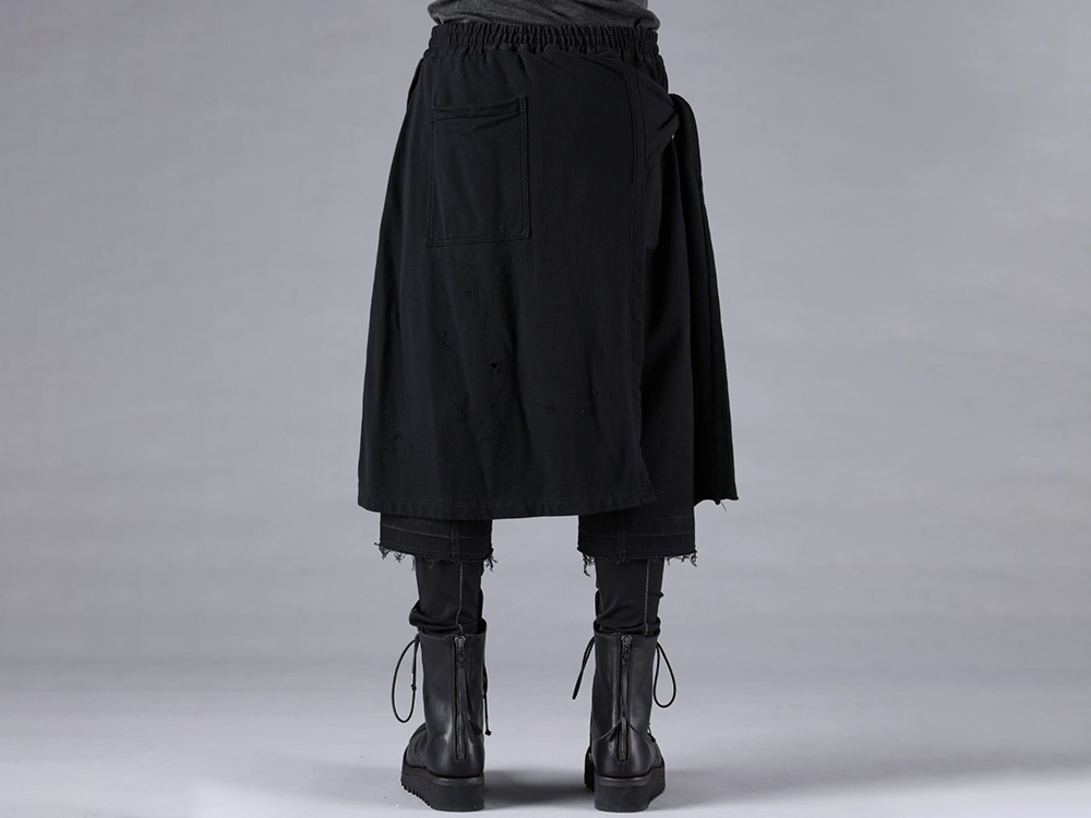 D.HYGEN - 25-26AW - Pants - Stretch Denim Damage Apron Wide Cropped Pants （Black） - ST107-1425A 5-002