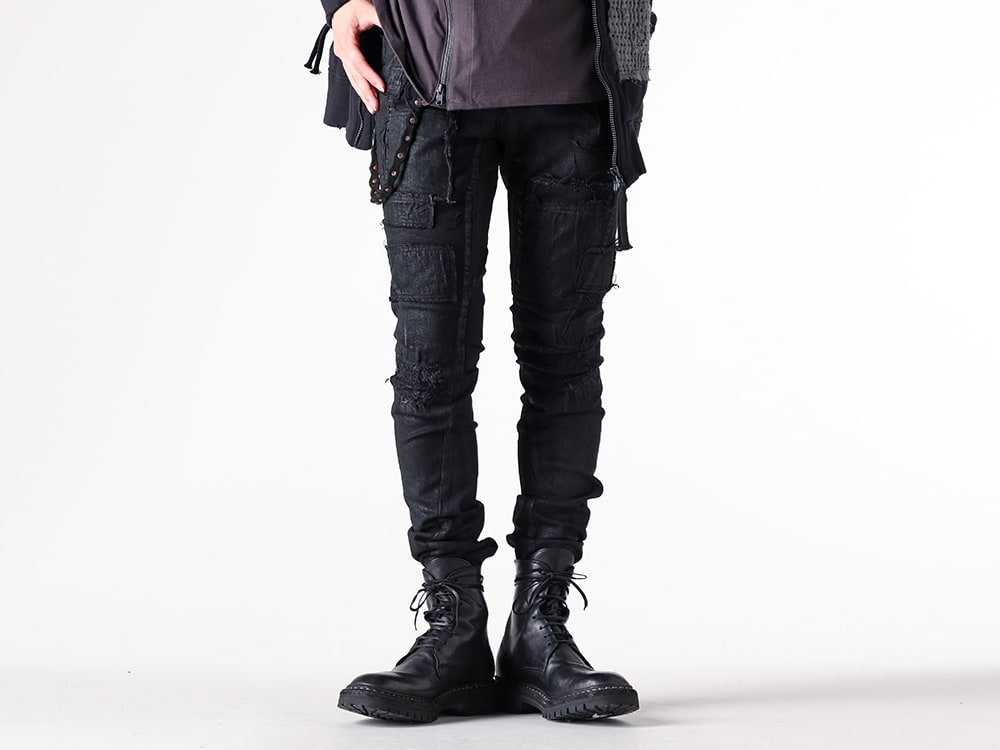 D.HYGEN - 25AW  - Straight slim pants inspired by music culture - ST107-0325A - Product Coated Stretch Denim Damage Repair Straight Slim Pants - 795BZV_N - Norvegian welted Vibram-sole Back Zip Race Up Boots 2-001