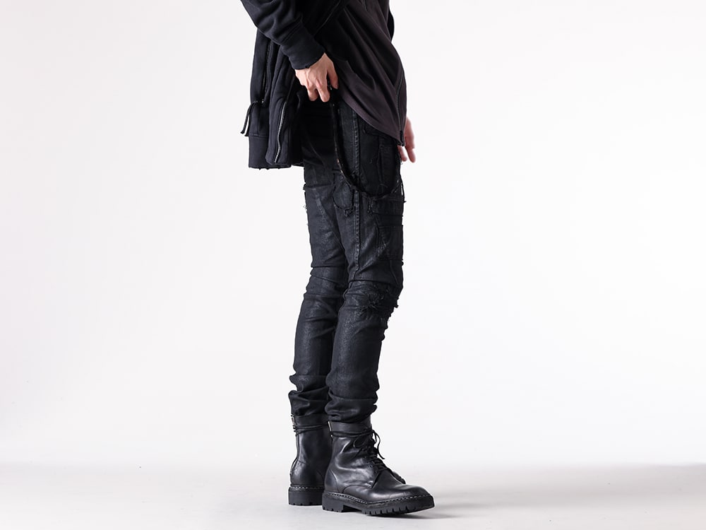D.HYGEN - 25AW  - Straight slim pants inspired by music culture - ST107-0325A - Product Coated Stretch Denim Damage Repair Straight Slim Pants - 795BZV_N - Norvegian welted Vibram-sole Back Zip Race Up Boots 2-002