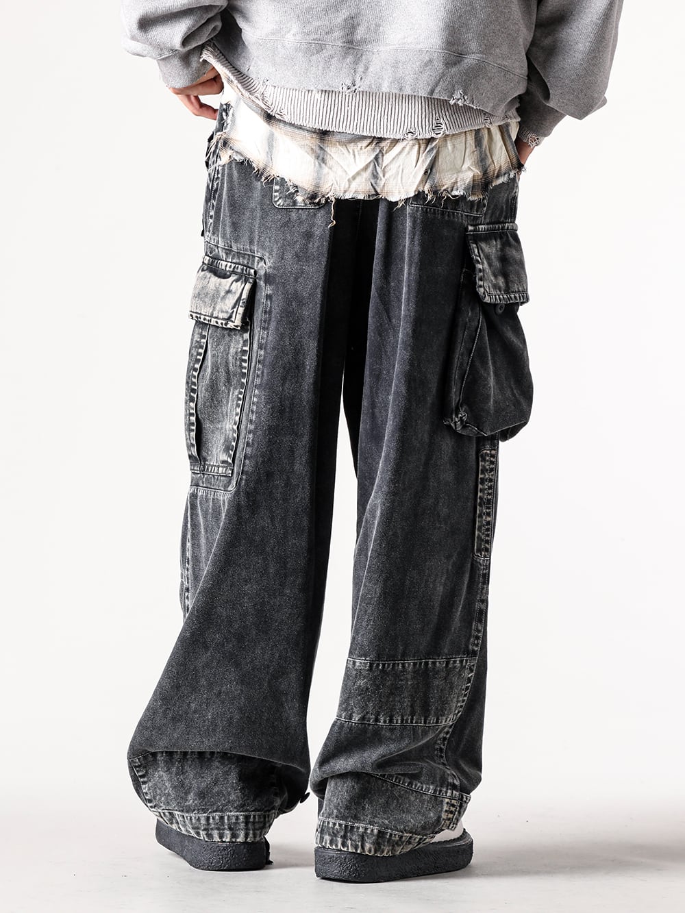 Maison MIHARA YASUHIRO - 25AW  - French military-inspired cargo pants - J15PT173 - Repair Cargo Trousers - S14FW710 - THAMES / Suede Interlace Shoes 2-003