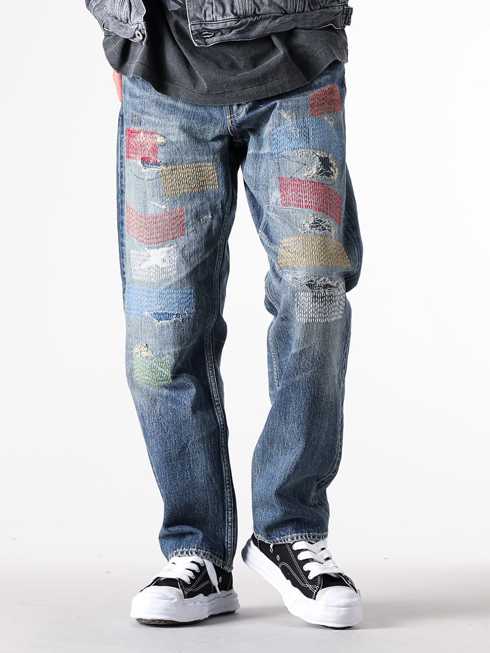FDMTL - 25AW  - Denim Pants with Sashiko Design   - FA25MG129 - CLASSIC FIT DENIM CS129 - A05FW702 - HANK original sole canvas Low-Top sneaker 2-001