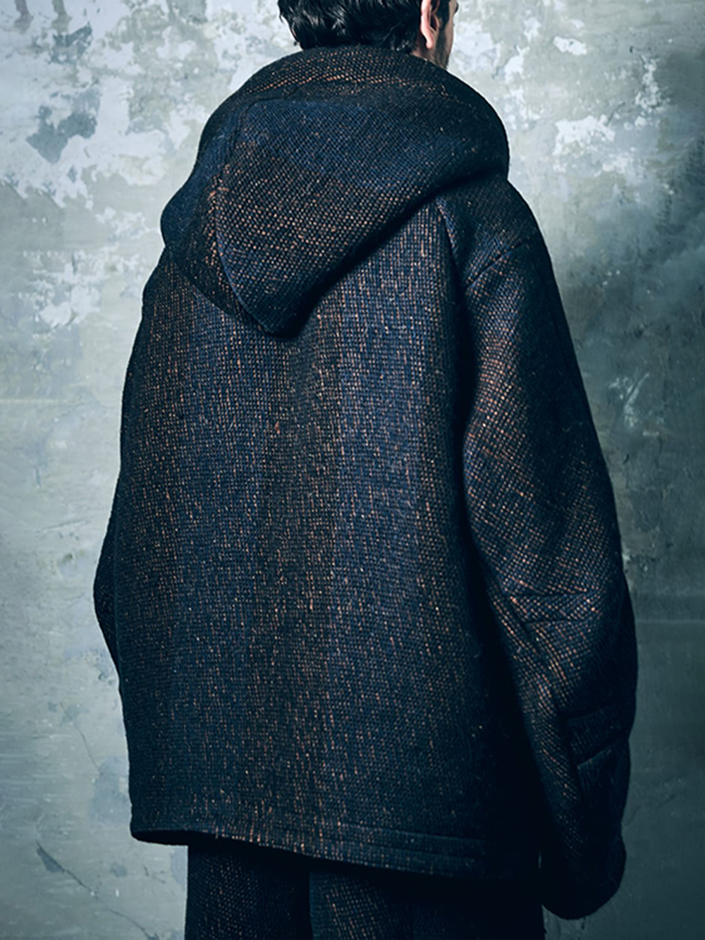 CROMAGNON - 25-26AW - Coats - Hooded Coat Hand Woven Stripe （BLACK STRIPE） / CC-SVHWS 1-002