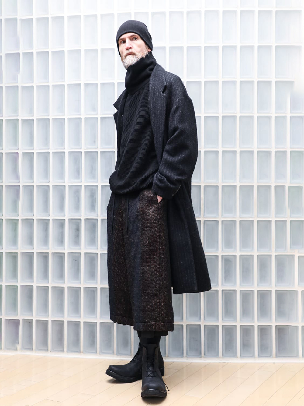 CROMAGNON - 25-26AW - Coats - Light Coat Soft Wool Stripe （BLACK STRIPE） / CC-SSTWL 1-003