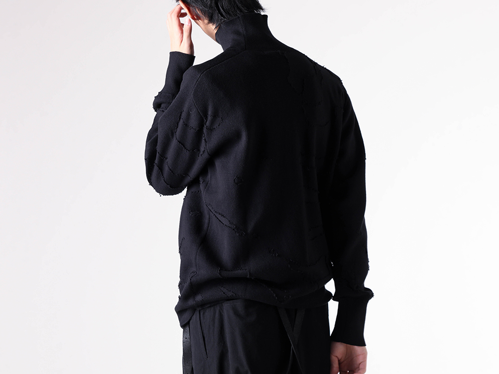 nude:masahiko maruyama - 25-26AW - Cardigan and knit - 12GG DAMAGE KNIT HIGH NECK PULLOVER （Black） /　NU-1867 3-004
