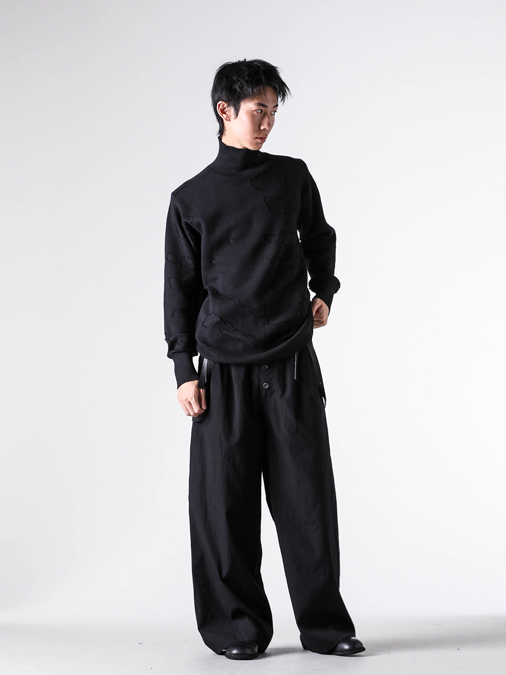nude:masahiko maruyama - 25-26AW - Pants - WIDE LEG PANTS WITH LEATHER SUSPENDERS （Black） / NU-1875 - 品番+商品名5-4 5-003