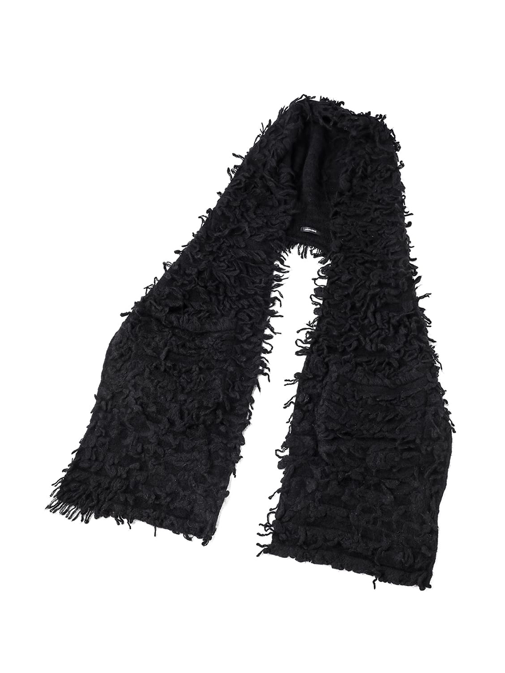 nude:masahiko maruyama - 25-26AW - Accessories - 3GG LONG PILE KNIT HOODIE STOLE （Black） / NU-1897 6-001