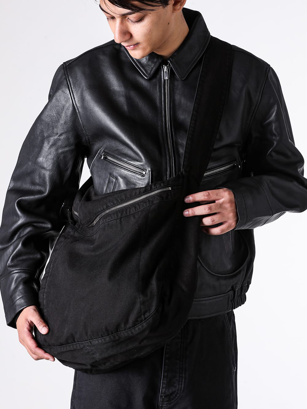 NO MAINTENANCE - 25-26AW - Bag - WASHED CANVAS SLING BAG （WASHED BLACK） / NM-0116-WB 3-001