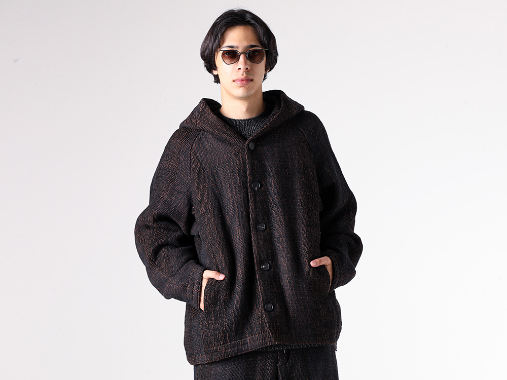 CROMAGNON - 25-26AW - A hooded coat crafted with meticulous attention to fabric selection - Hooded Coat Hand Woven Stripe (CC-SVHWS) - Loose Fit Knit Cotton / Wool (KTS-LWML) - Clip On Sunglasses (RG1999TVA) 1-001