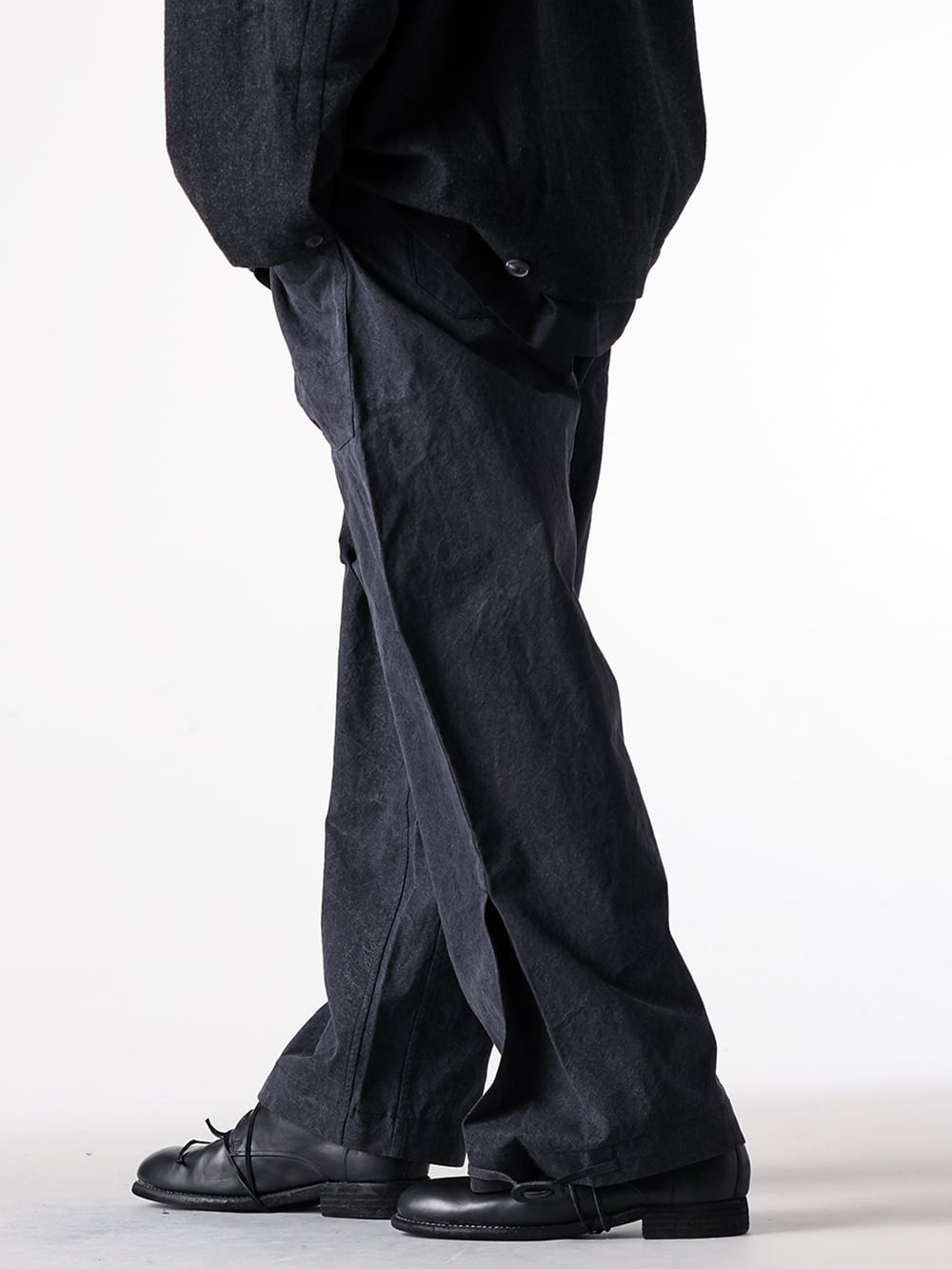 JAN-JAN VAN ESSCHE - 25AW  - 下半身 - TROUSERS#88 - LOOSE FIT SINGLE PLEATED TROUSERS （Black） - 992X - Classic Derby Shoes Laced Up Single Sole Wide Model （Black） 2-003