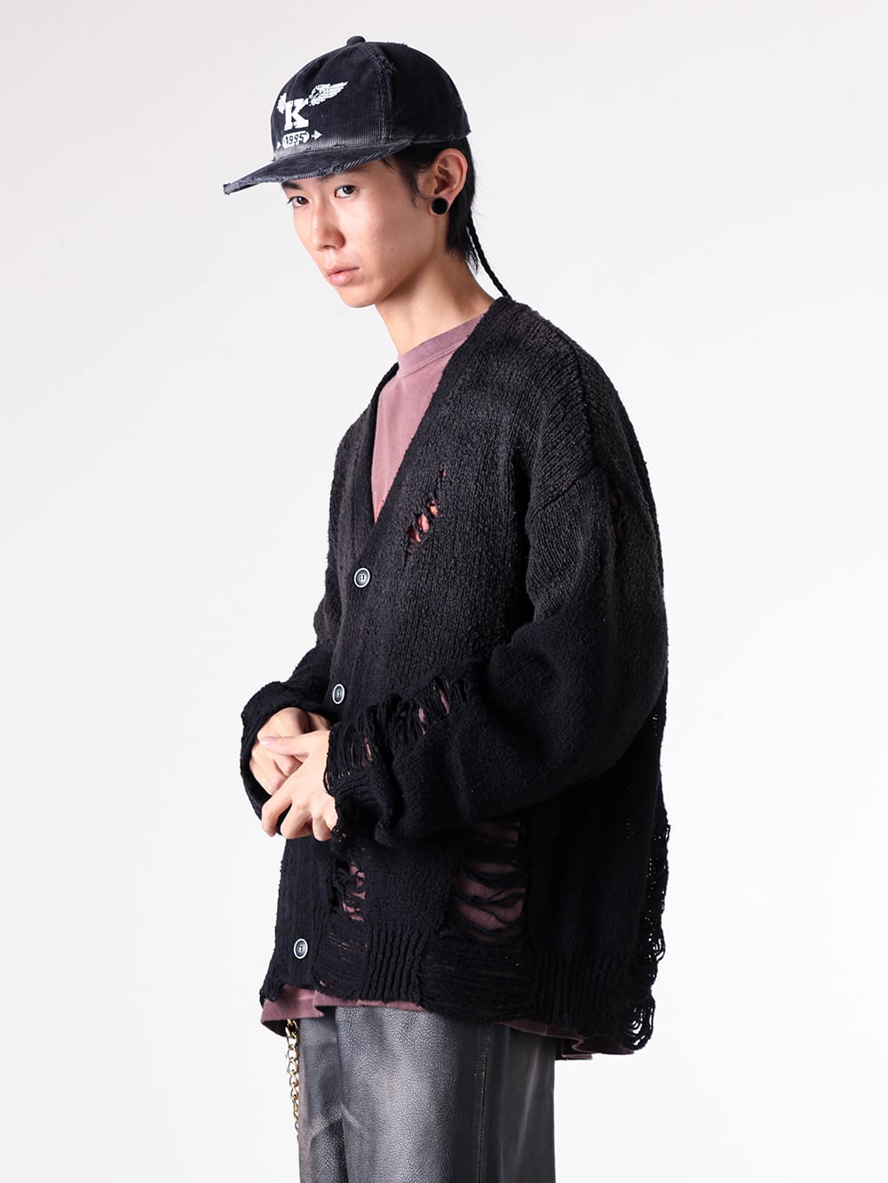 KAMIYA - 25AW styling - KAMIYA at its Core – Sun-Fading Creates a True Vintage Cardigan - Sun-Faded Cardigan - G15LT081 - Skull Flame Distressed L/S Tee - G15CA104 - CA4LA × KAMIYA K-Wing Distressed Cap 1-002
