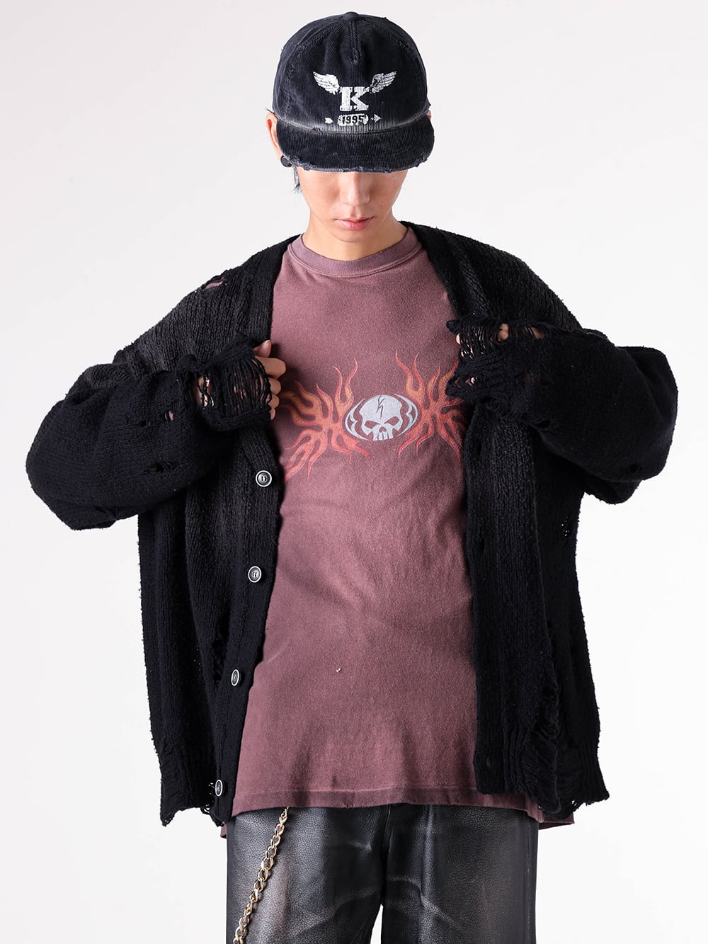 (値下げ可) KAMIYA 黒カーディガン ダメージ加工 カミヤ - KAMIYA | Super Repair Knit Cardigan-Black-Sの通販
