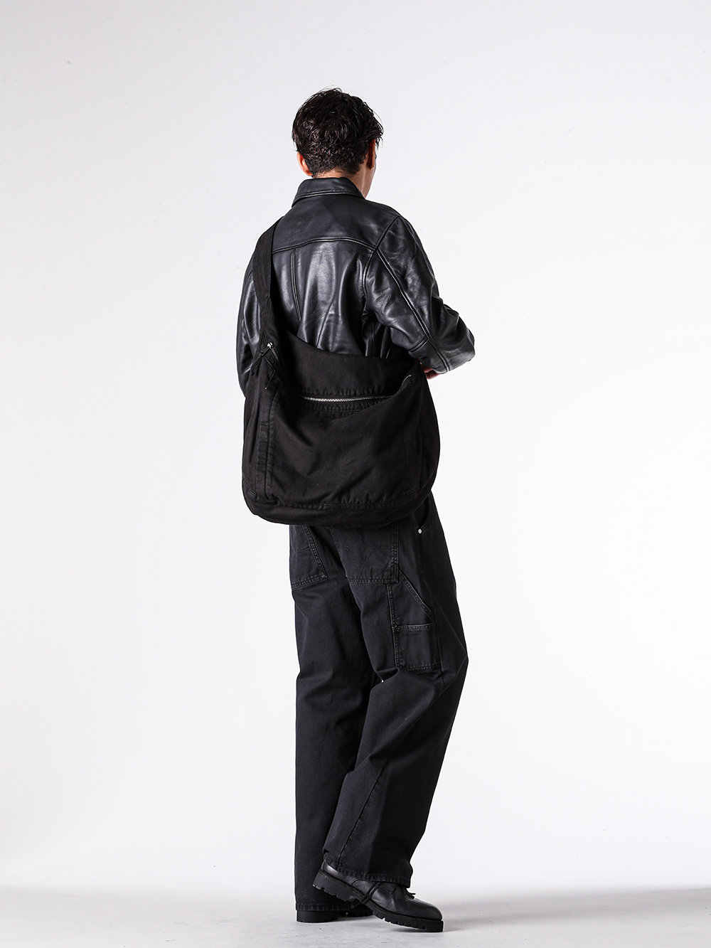 NO MAINTENANCE - 25AW - Full outfit - NM-0026-HR - AERO LEATHER JACKET - CSC-SVB3 - Long Sleeve SUVIN Cotton Jersey - NM-0205-WB - TORAI CARPENTER PANTS - NM-0116-WB - WASHED CANVAS SLING BAG - 792VX - Norvegian welted Derby Shoes Vibram Sole 3-005