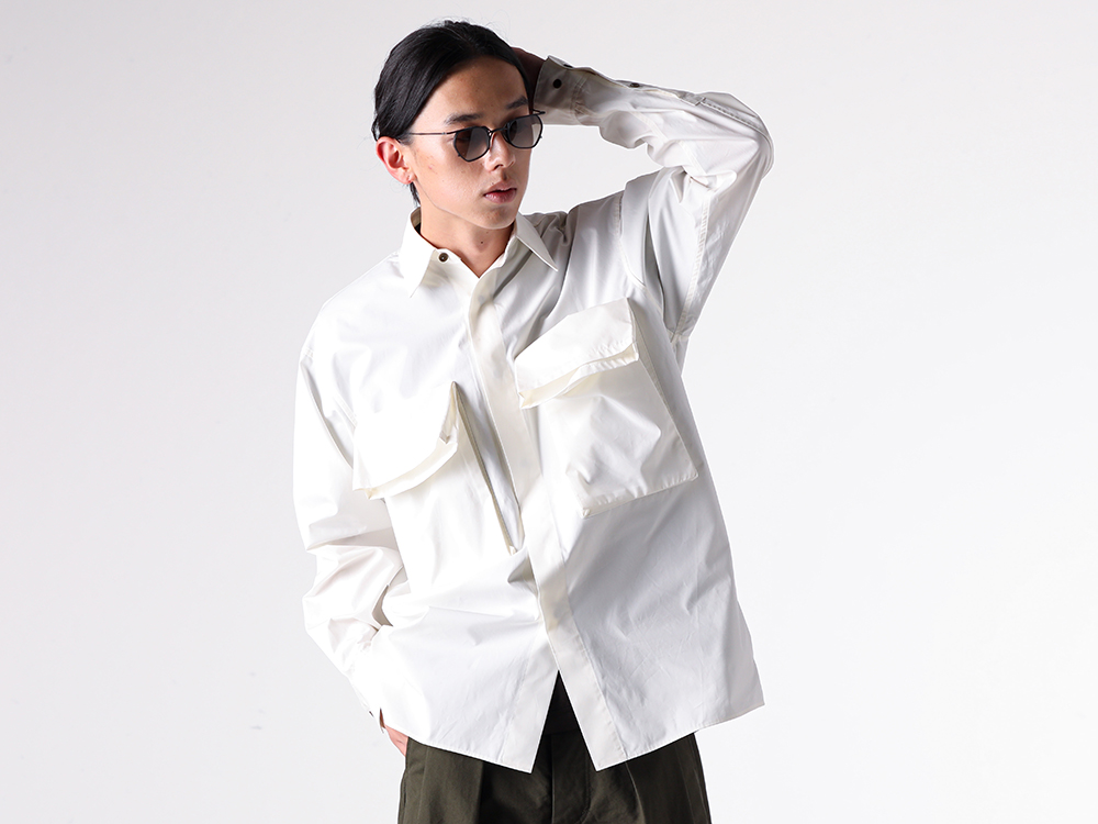 daisuke tanabe- 25-26AW - High-Neck Short Blouson Featuring Panel Construction - asbel/ventile Blouson (02_403_2 olive) - sahad Shirt (02_602 porcelain) - RG1999TVA 1-009