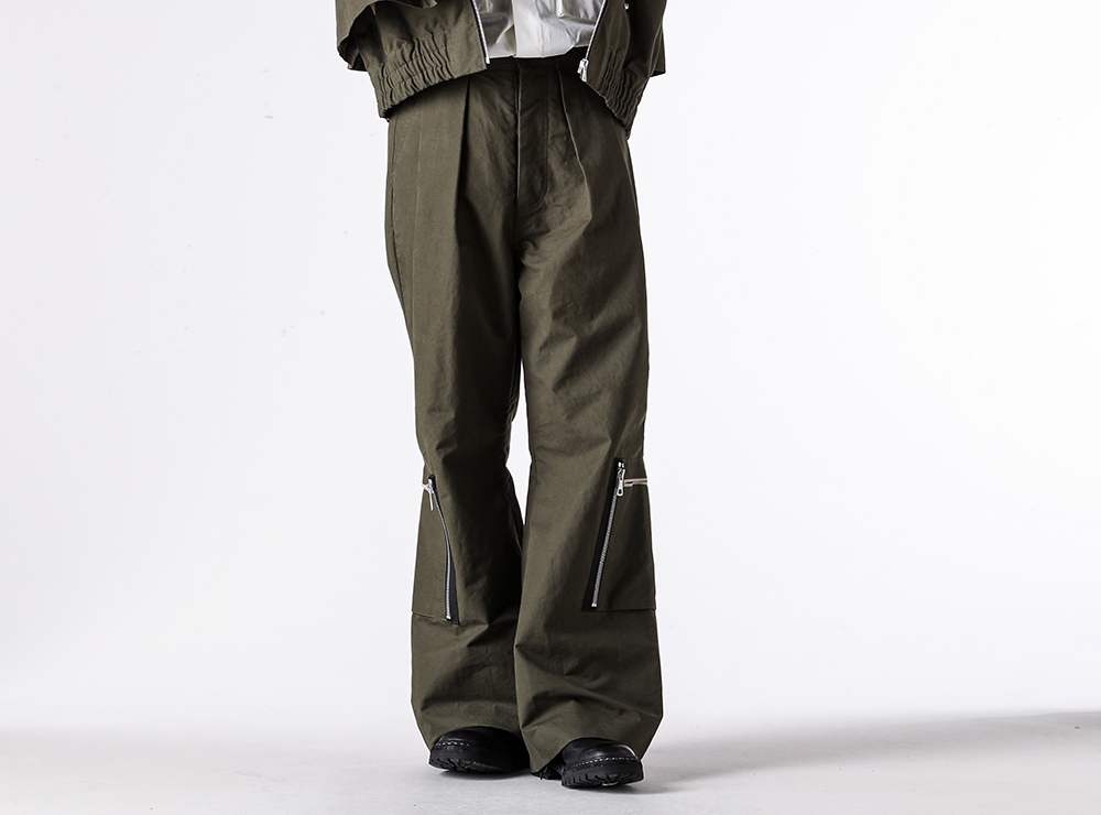 daisuke tanabe - 25-26AW - Flare Cargo Pants with Exceptional Silhouette Design - ohma Flare Trousers (02_221 olive) - Norwegian Welted Derby Shoes Vibram Sole (792VX) 2-001