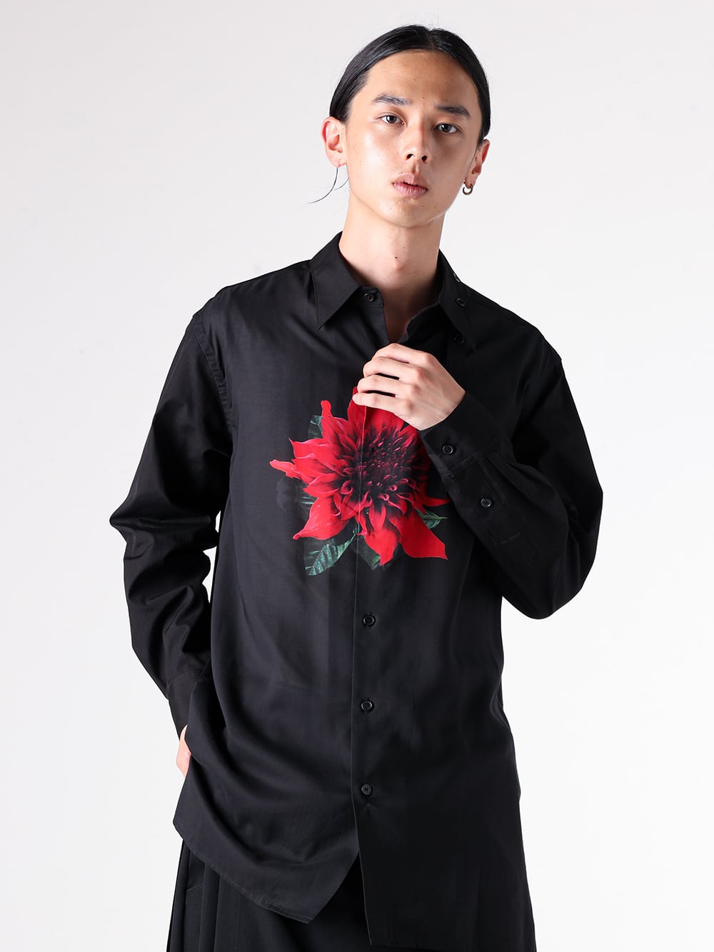 Y's for men - 25AW Styling - Oversized Blouson with Eye-Catching Dahlia Inkjet Print - ML-B18-857 - Black Dahlia Print BIG Blouse 1-001