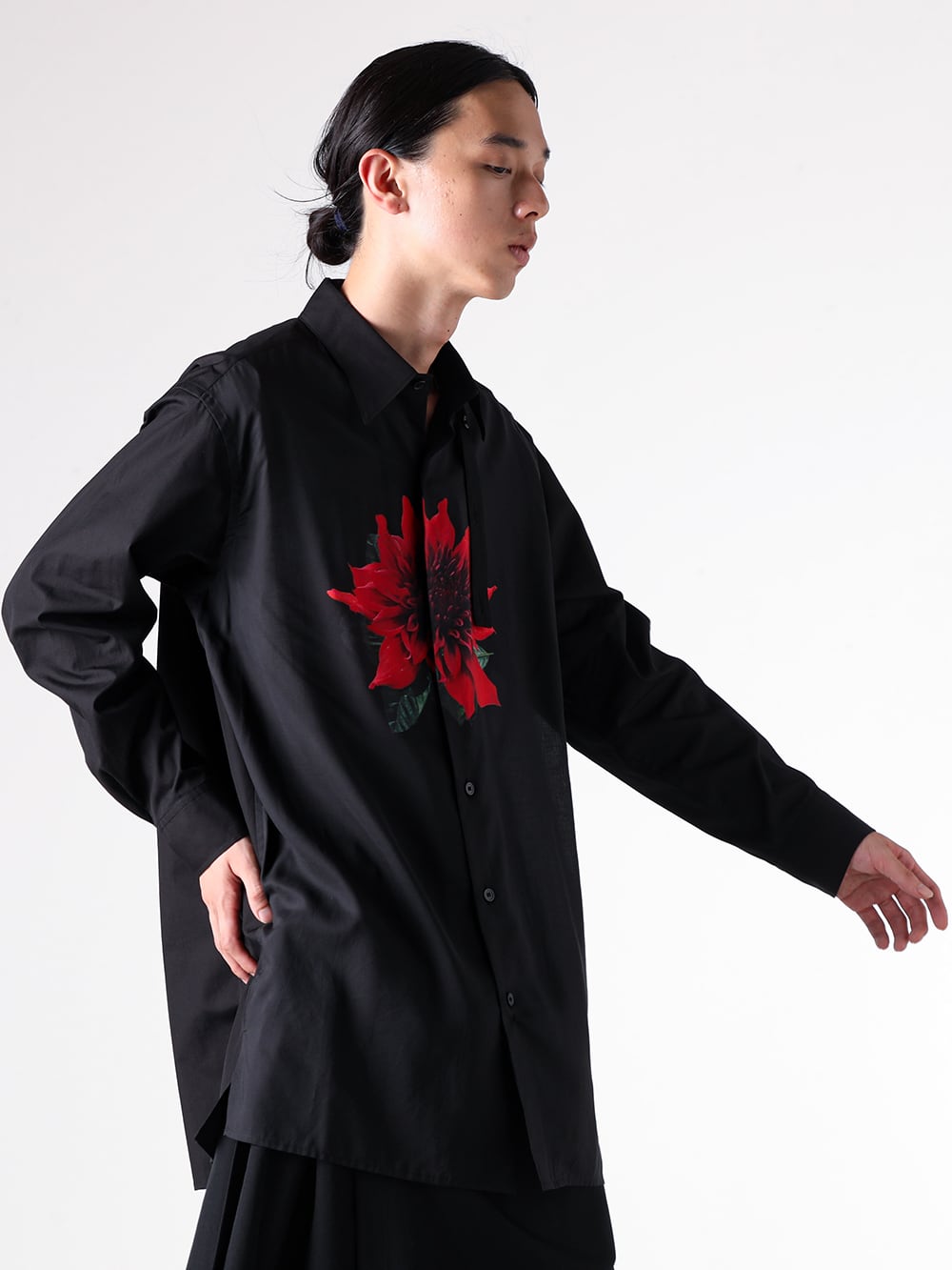 Y's for men - 25AW Styling - Oversized Blouson with Eye-Catching Dahlia Inkjet Print - ML-B18-857 - Black Dahlia Print BIG Blouse 1-002