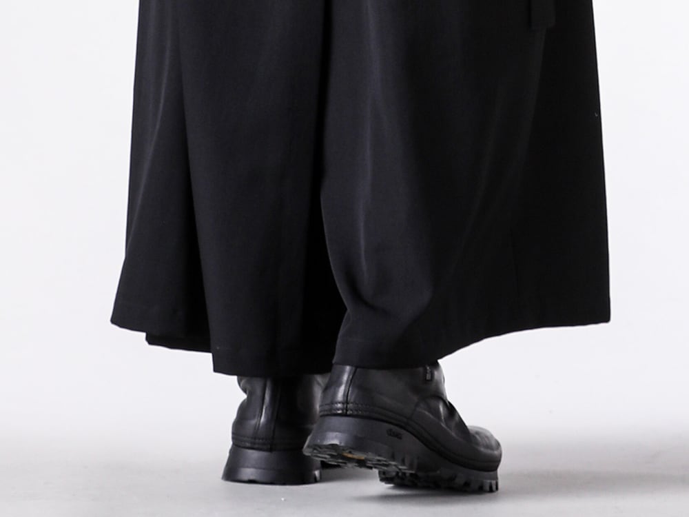 Y's for men - 25AW - Brand Signature Wrap Pants with Vertical Flowing Drapes - HM-P07-100 - wraparound pants - HL-E27-772 - LACE UP SIDE ZIP boots 2-005