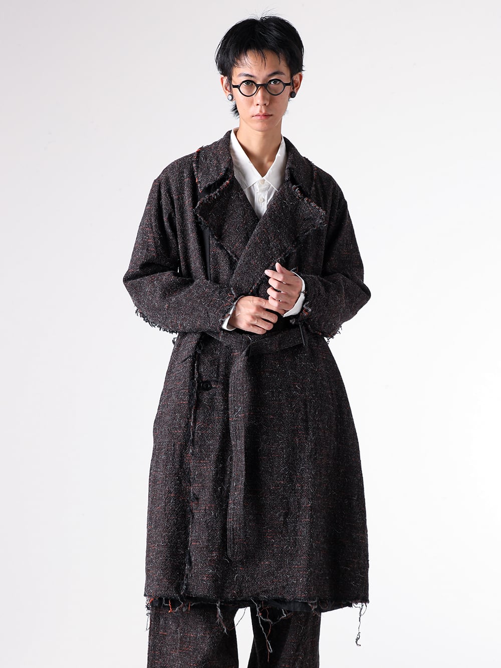 KLASICA - 25AW Styling - A gown coat that exudes overwhelming presence just by throwing it on - 25F-GCT-A01 - Cut off Hem Belted Gown Coat - 25F-SH49-G40 - Plain looks unbalance shirts 1-001