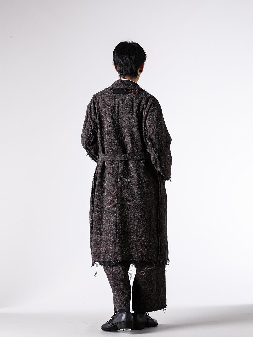 KLASICA - 25AW - Full Outfit Photo Gallery - 25F-GCT-A01 - Cut off Hem Belted Gown Coat - 25F-SH49-G40 - Plain Looks Unbalance Shirts - 25F-TRS-A06 - Bias Tuck Strings Tapered TRS - 792X - Derby Shoes Double Sole 3-003