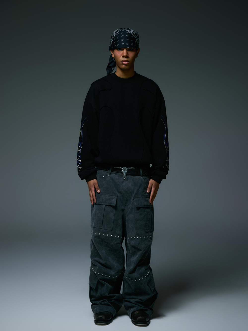 LIBERE - 25AW - WESTERN FLAME CREWNECK SWEAT （BLACK） - 255224 - WESTERN FLAME CREWNECK SWEAT 3-001