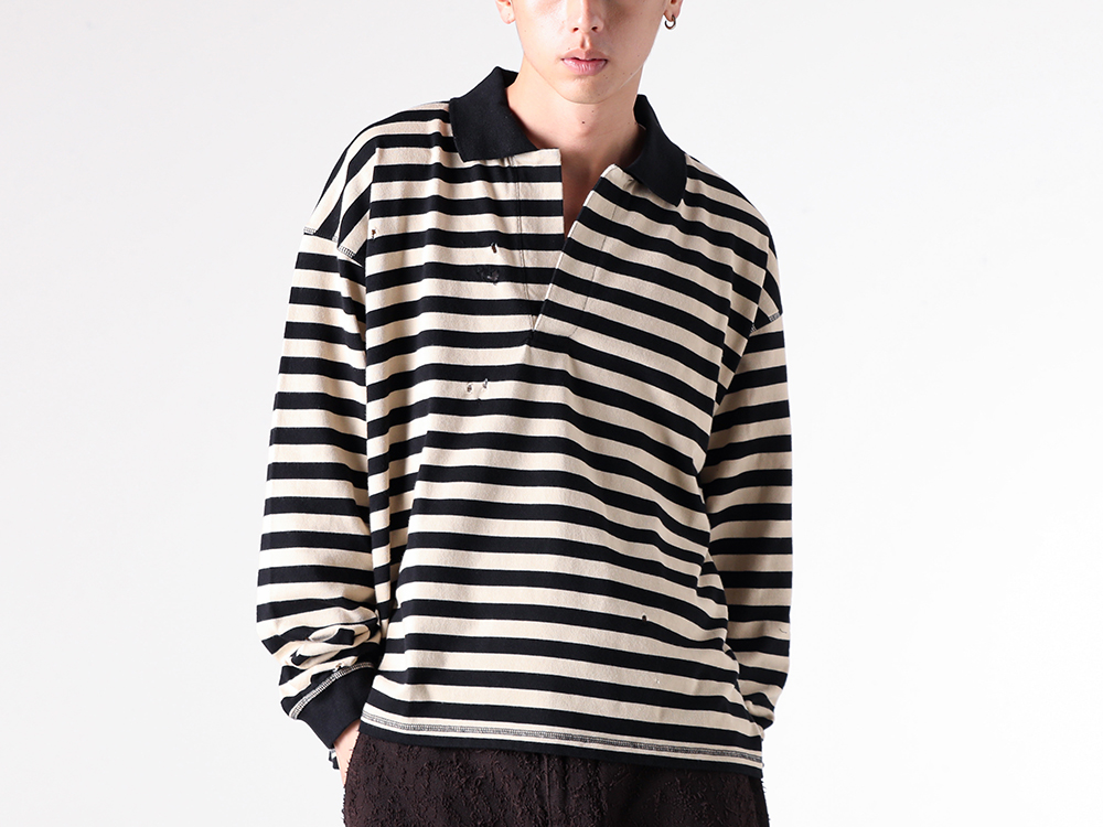 mfpen - 25-26AW - Long Sleeve T Shirts and Short Sleeve T Shirts - 80. Fractured Polo （Wide Black Stripe） / 877-50130005 4-001