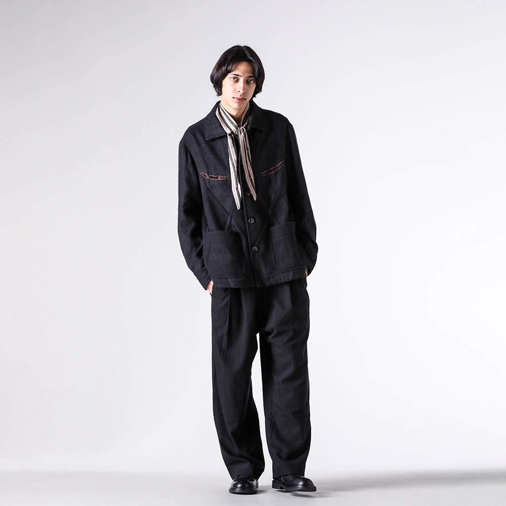 <Ed hardy>ヴィンテージライクマルチ刺繍ショートジャケット 3点セット ZIGGY CHEN 25-26AW パッチワークジャケット 2タックパンツ