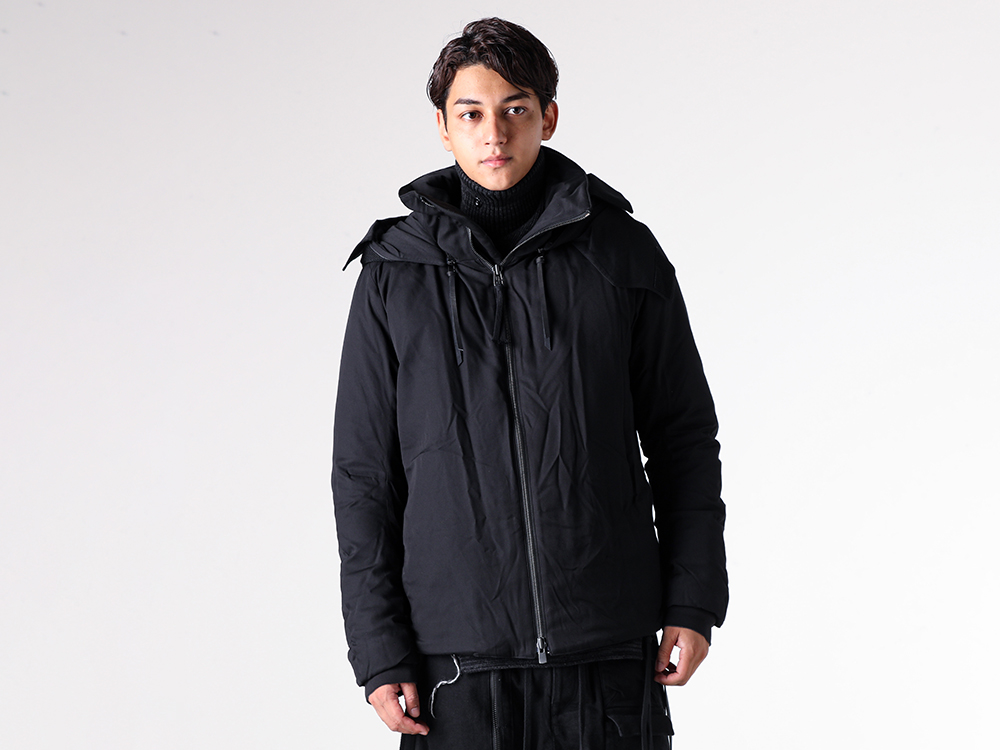 D.HYGEN - 25-26AW - upper body - Rayon Twill Hood Attached Down Jacket (ST104-0125A) - Cotton Cashmere Crust Patch Knit Pullover (ST103-0125A) 1-001