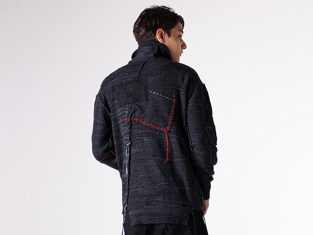 D.HYGEN - 25-26AW - Rayon Twill Hood Attached Down Jacket (ST104-0125A) - Cotton Cashmere Crust Patch Knit Pullover (ST103-0125A) 1-009