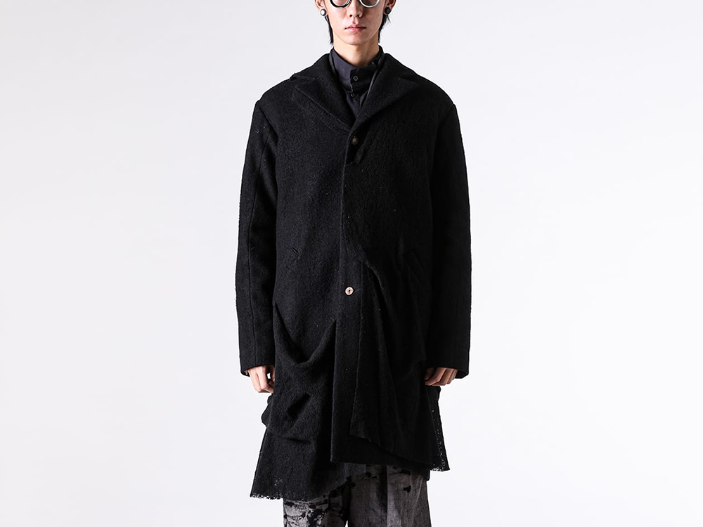 CHIAHUNG SU - 25-26AW - Coat - Hand Woven Woolen Patched Drapping Knitting Merino Wool Coat (Black Layering) - AW25-MC15-TDSP 1-001