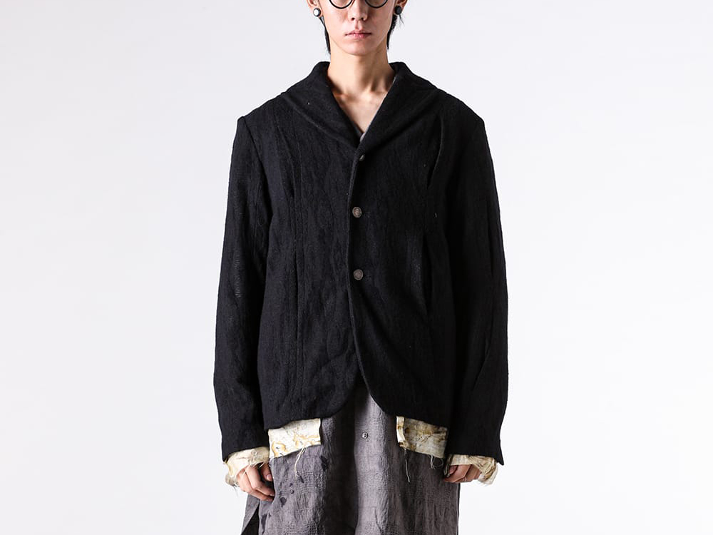 CHIAHUNG SU- 25-26AW  - Jacket - Hand Woven & Dyed Patched Knitting Pleated Blazer （Black） - AW25-MJ42-TMEP 2-001