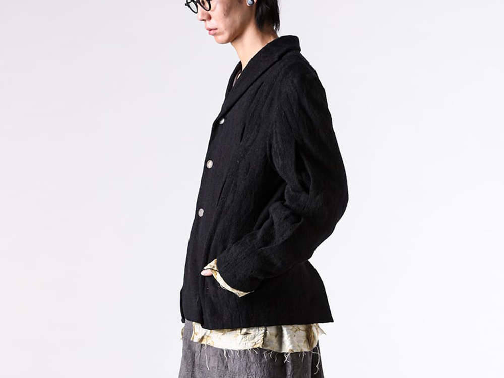CHIAHUNG SU- 25-26AW  - Jacket - Hand Woven & Dyed Patched Knitting Pleated Blazer （Black） - AW25-MJ42-TMEP 2-002