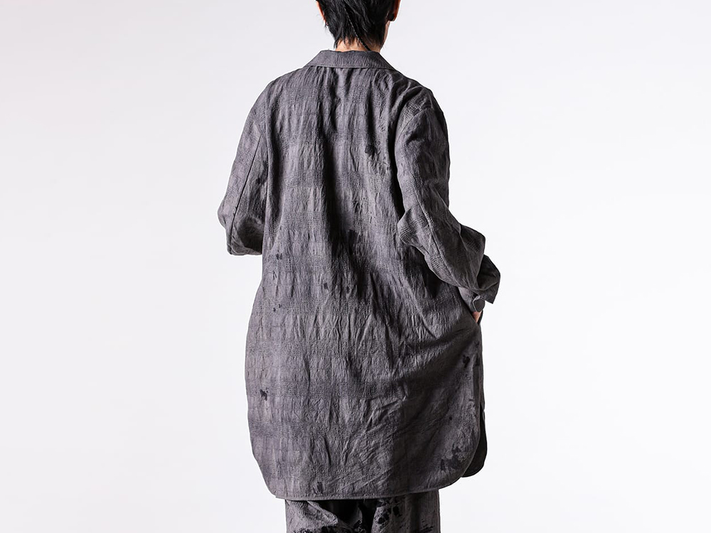 CHIAHUNG SU- 25-26AW - Shirt - Hand Woven & Dyed Elongated Shirt （Charcoal） - AW25-MS28-TOD 3-002