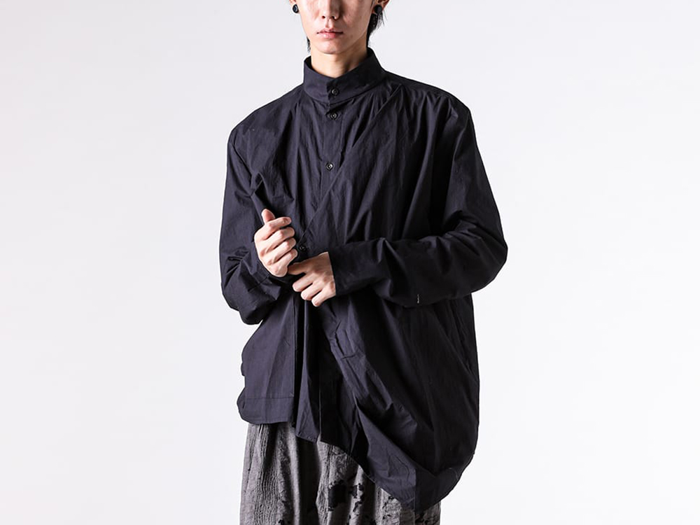 CHIAHUNG SU- 25-26AW - Shirt - Hand Dyed Mandarin Collar Shirt （Dyed Black） - AW25-MS25-TCO 3-004