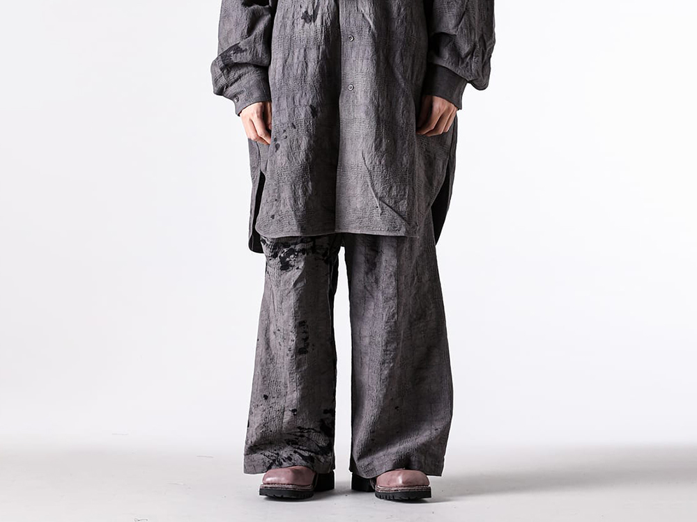 CHIAHUNG SU- 25-26AW - Pants - Hand Woven & Wide Pleated Trouser （Uneven Dark Grey） - AW25-MP31-TOD 4-001