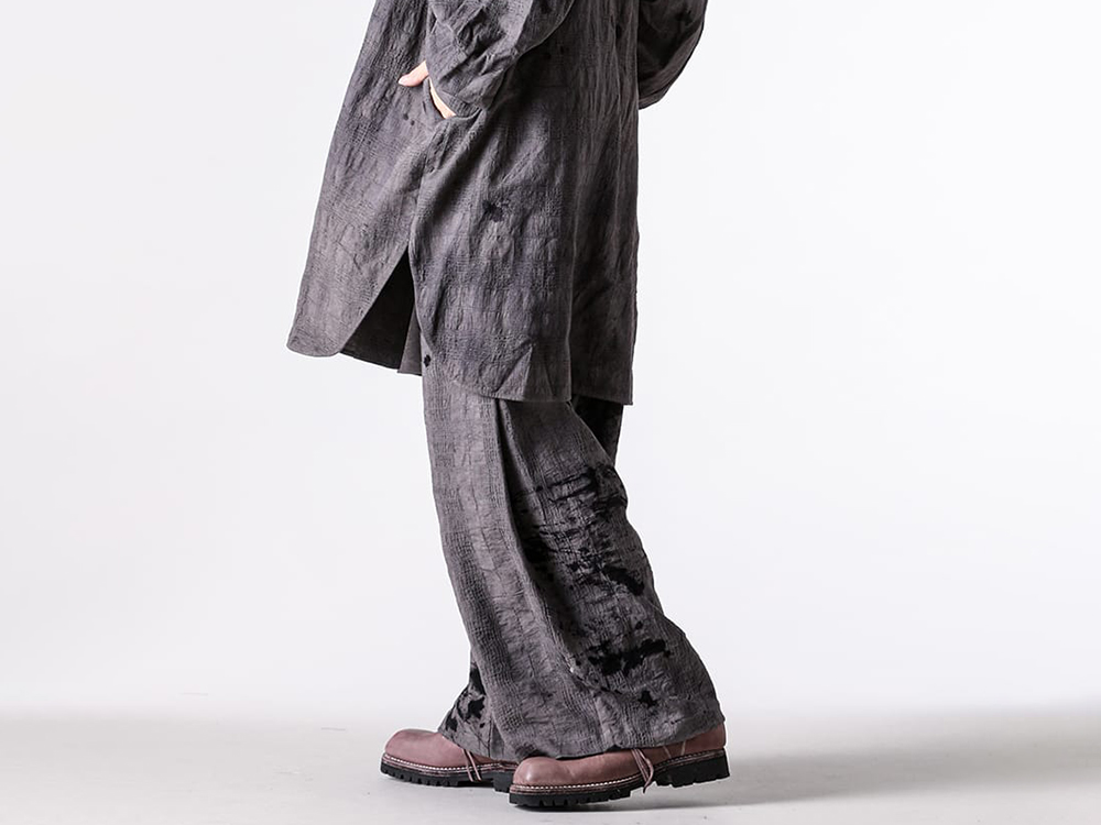 CHIAHUNG SU- 25-26AW - Pants - Hand Woven & Wide Pleated Trouser （Uneven Dark Grey） - AW25-MP31-TOD 4-002