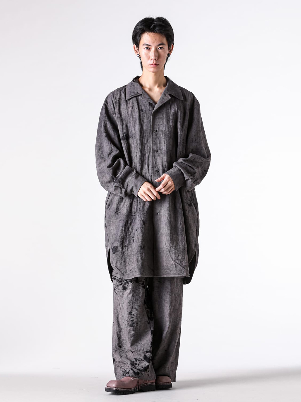 CHIAHUNG SU- 25-26AW - Pants - Hand Woven & Wide Pleated Trouser （Uneven Dark Grey） - AW25-MP31-TOD 4-003