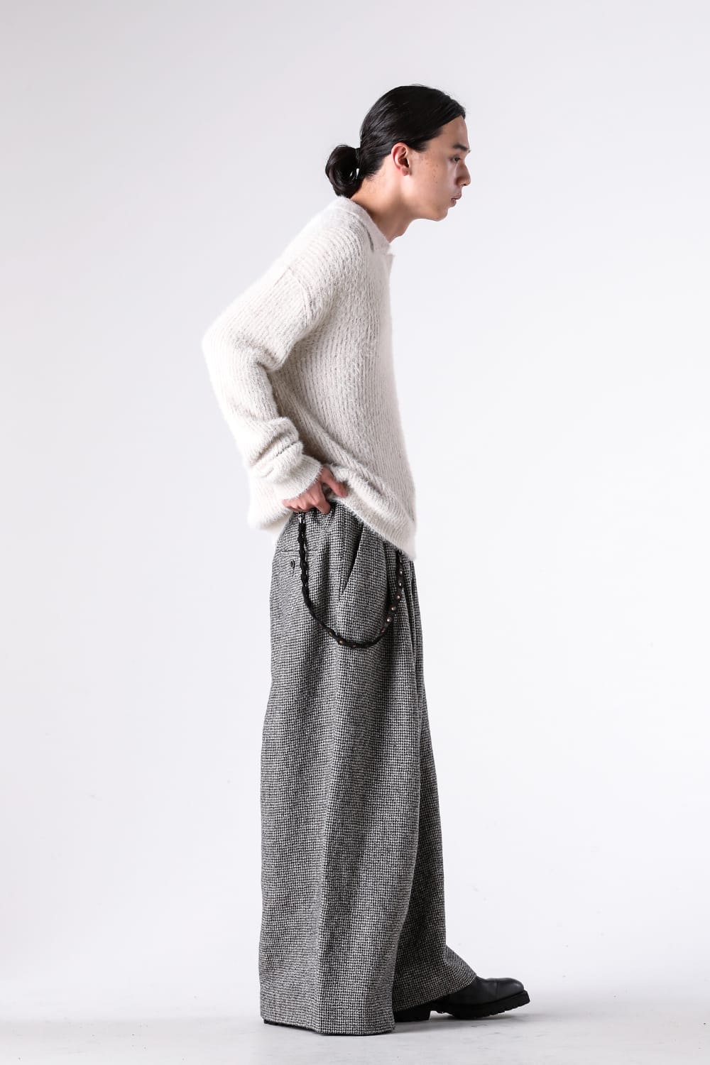 ニット特集 - 25-26AW  - UMA WANG | 温かみのあるオフホワイト。毛足の長いモヘアニットポロ - POLO TOP / W5/M/UK7584 2-002