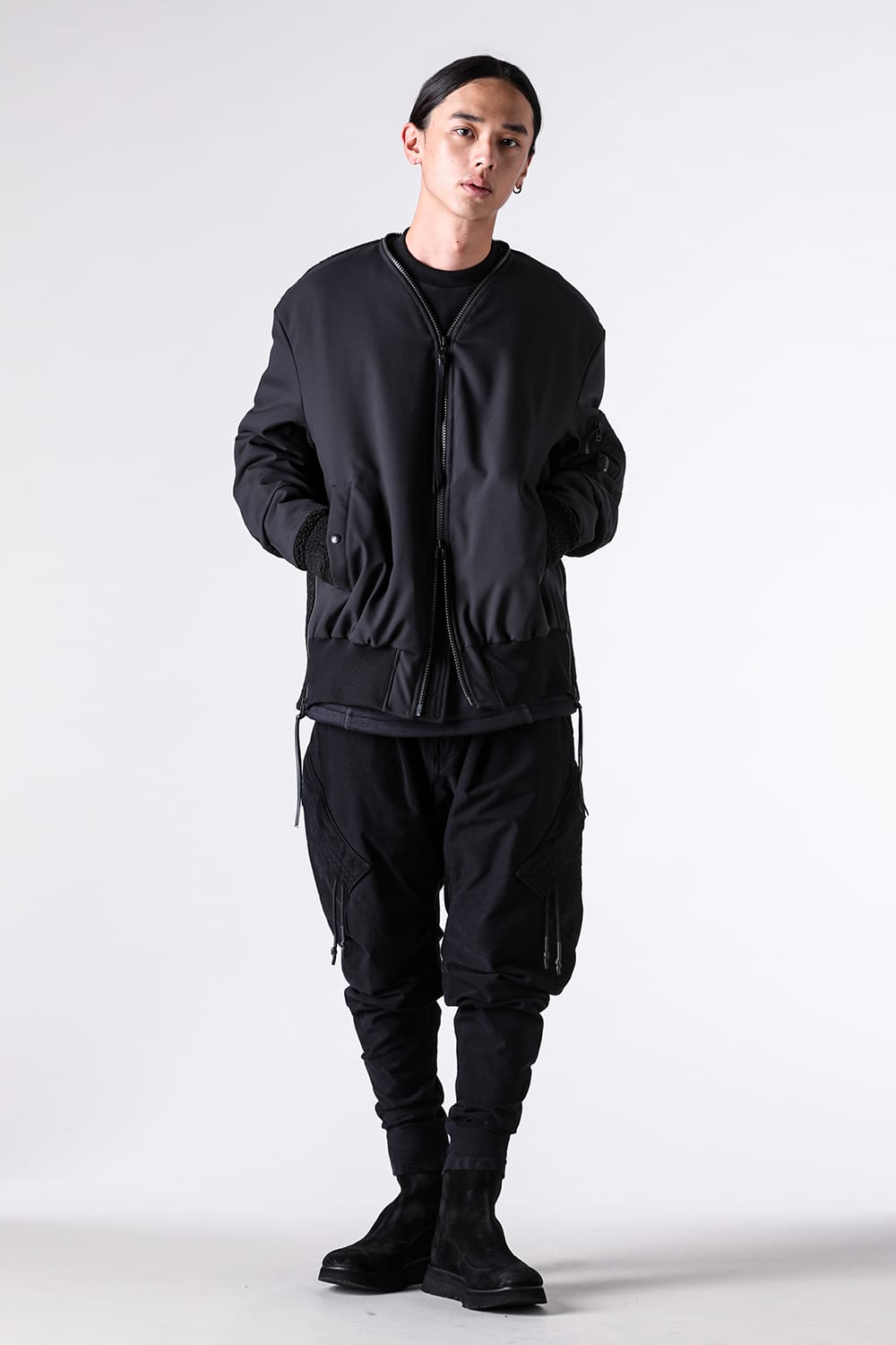 Blouson - 25-26AW - RIPVANWINKLE | Airy, Thick Texture Created by “Strong Fulling.” A Mixed-Material Combination MA-1 - Combination Solid MA-1 （Black） / RB-737 10-001
